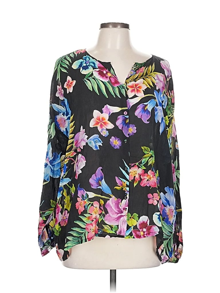 Pre-owned Johnny Was Long Sleeve Blouse In Black