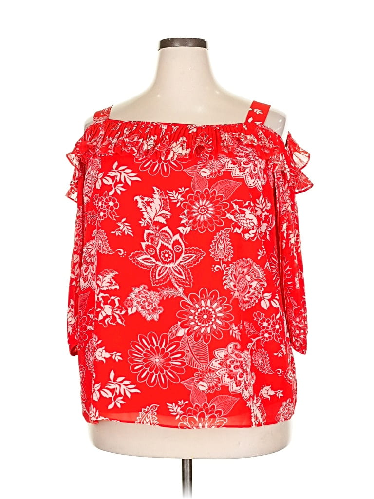 Pre-owned Roz & Ali 3/4 Sleeve Blouse In Red