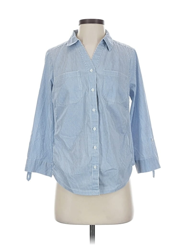 Pre-owned Emily Daniels 3/4 Sleeve Button Down Shirt In Blue