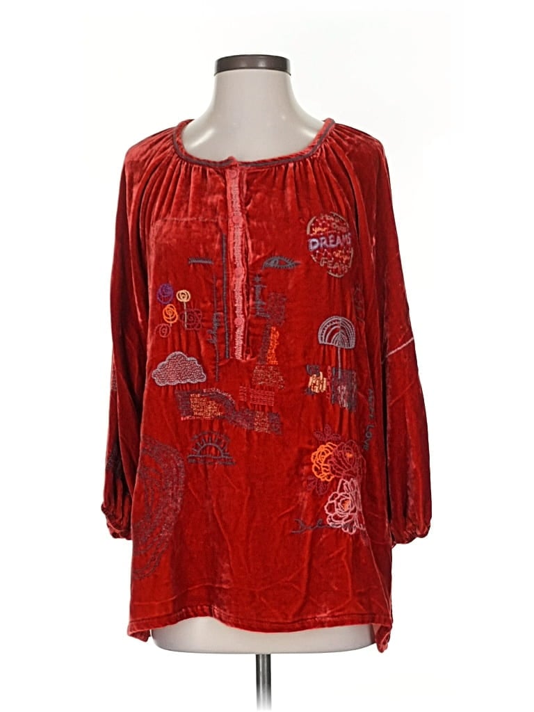 Click to view more detailed imagery on our partner's website Pre-owned Johnny Was 3/4 Sleeve Blouse In Red