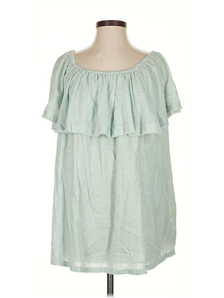 Pre-owned Free People Short Sleeve Blouse In Green