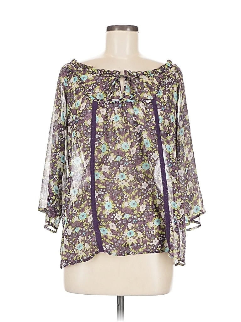 Pre-owned Decree 3/4 Sleeve Blouse In Purple