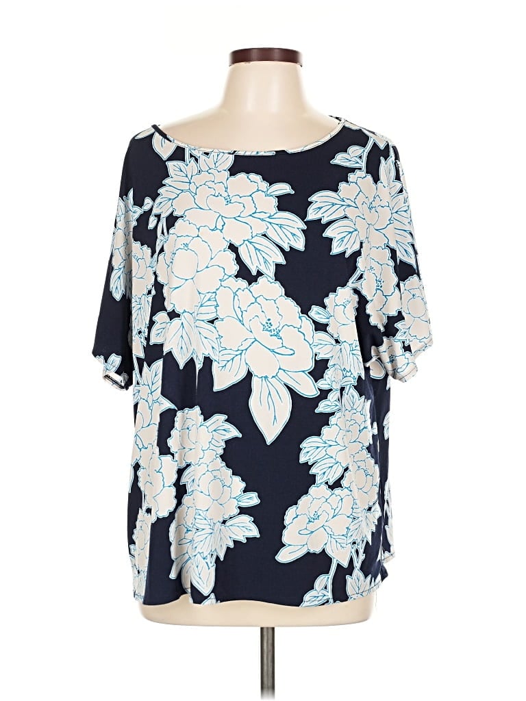 Pre-owned Roz & Ali Short Sleeve Blouse In Blue