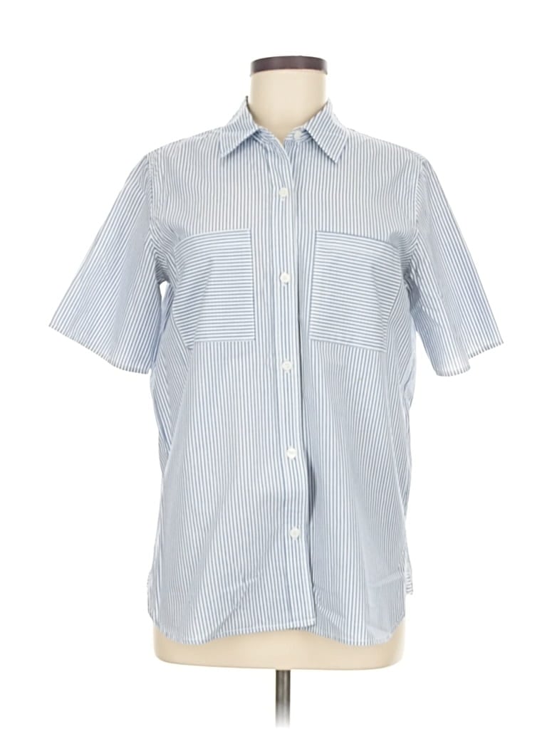 Pre-owned Current Elliott Short Sleeve Button Down Shirt In Blue