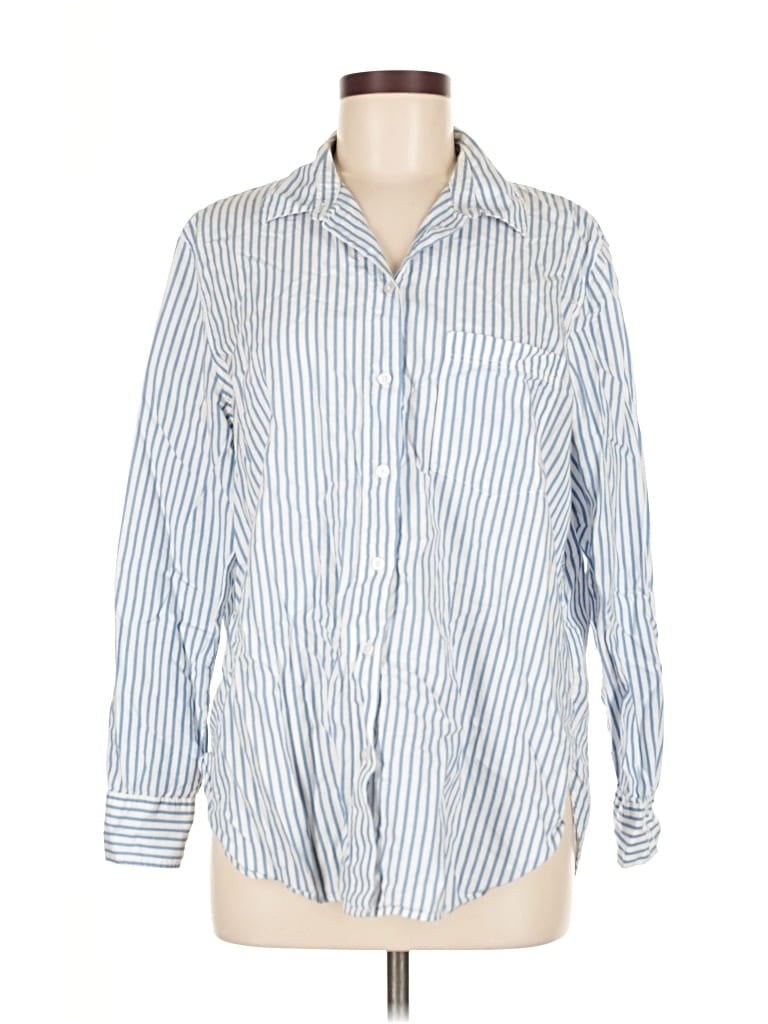 Pre-owned H&m Long Sleeve Button Down Shirt In Blue