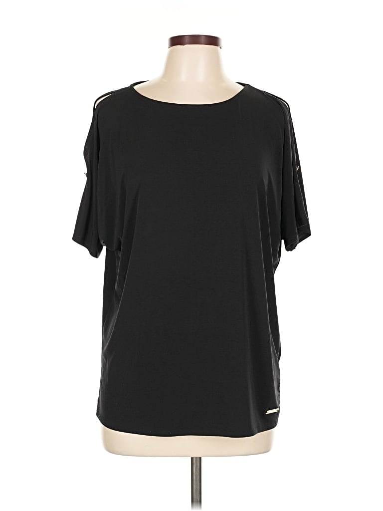 Pre-owned Jones New York Signature Short Sleeve Top Black Scoop Neck Tops