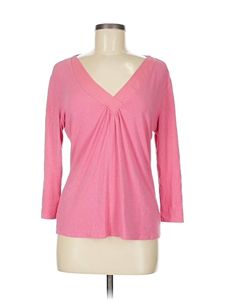 Pre-owned Coldwater Creek 3/4 Sleeve Top Pink Plunge Neckline Tops