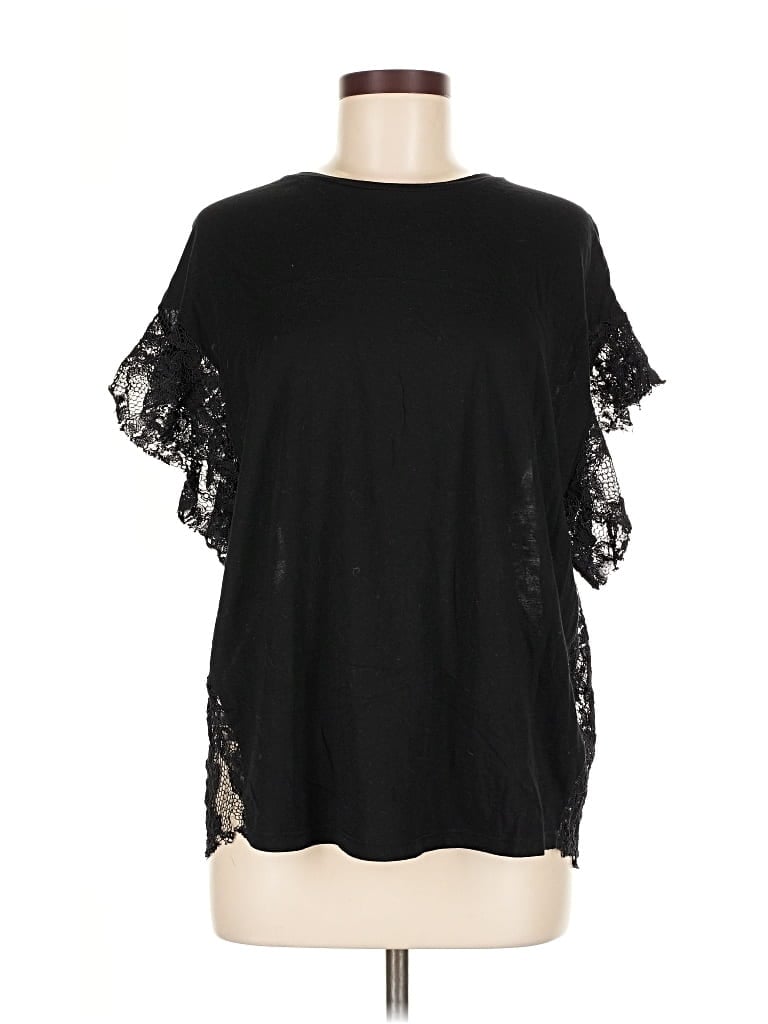 Pre-owned Adriano Goldschmied Short Sleeve Top Black Cold Shoulder Neckline Tops