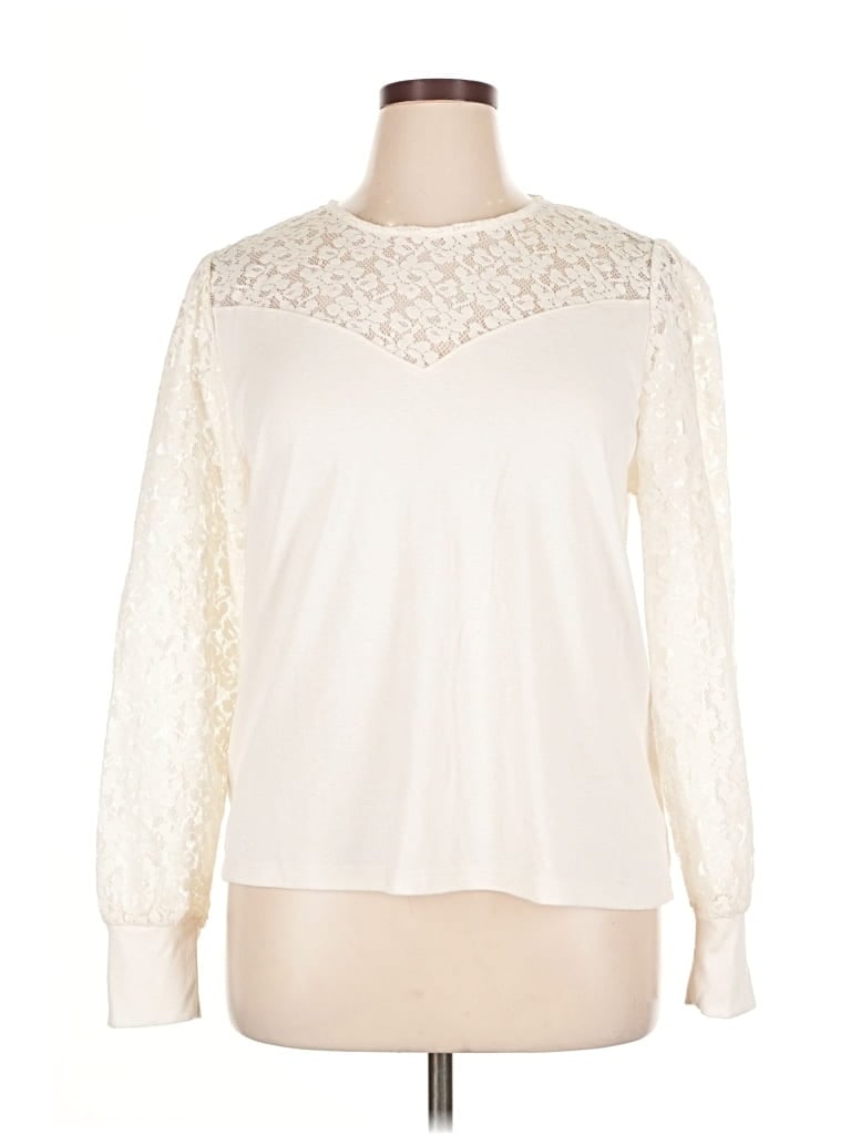 Pre-owned Ann Taylor Loft Long Sleeve Top Ivory Crew Neck Tops In White