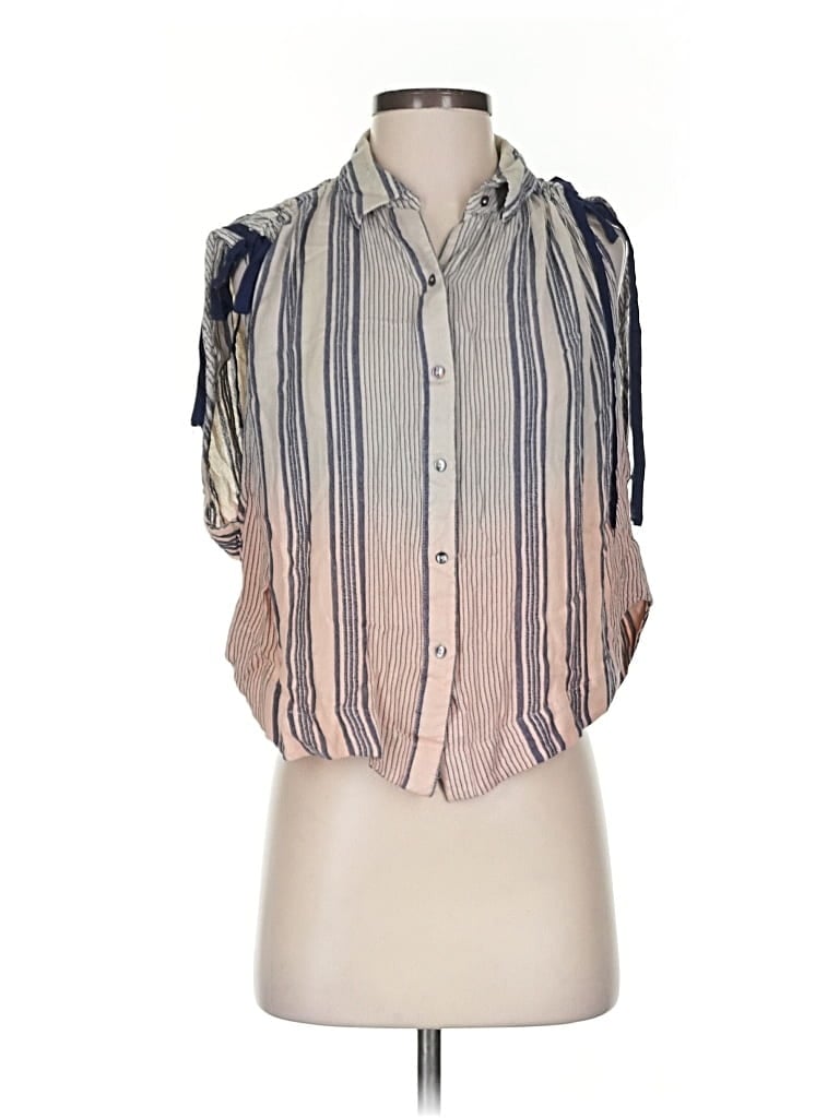 Pre-owned Free People Short Sleeve Blouse In Blue