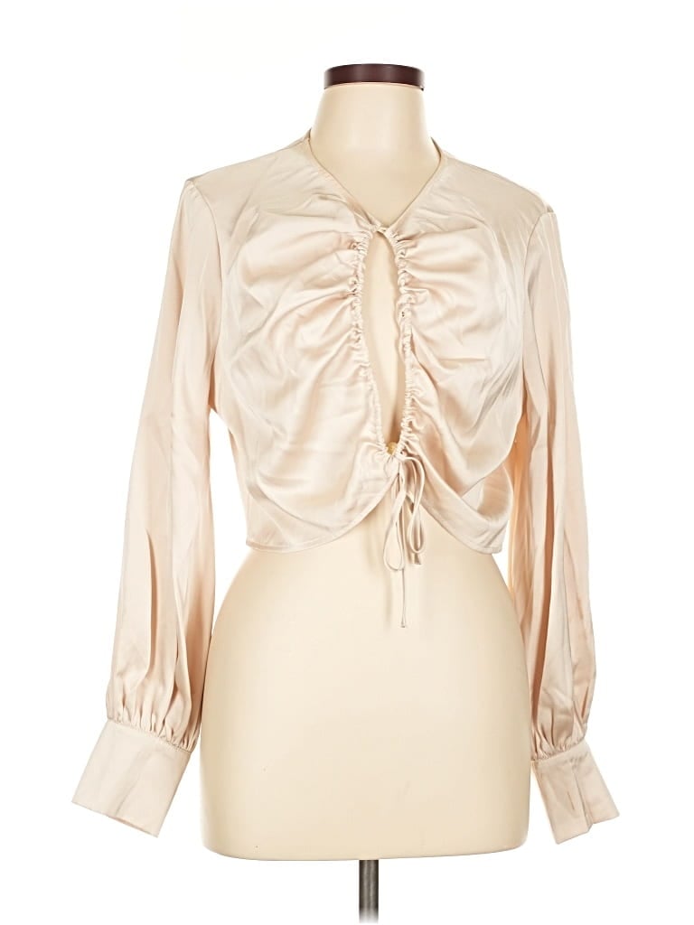Pre-owned Pretty Lavish Long Sleeve Blouse In White