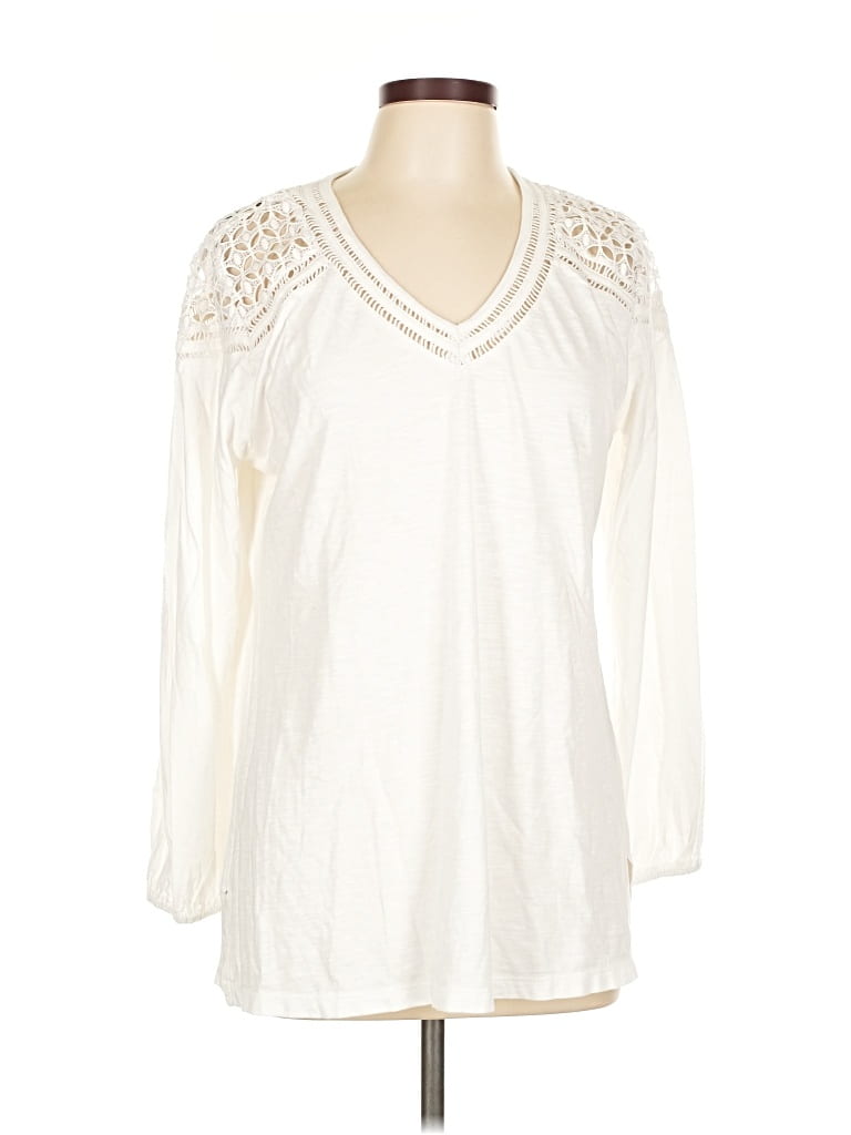 Click to view more detailed imagery on our partner's website Pre-owned Jm Collection Long Sleeve Top Ivory V Neck Tops In White
