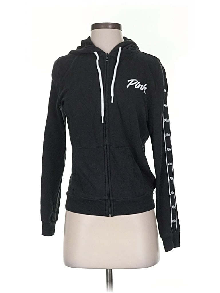 Pre-owned Victoria's Secret Pink Zip Up Hoodie In Black