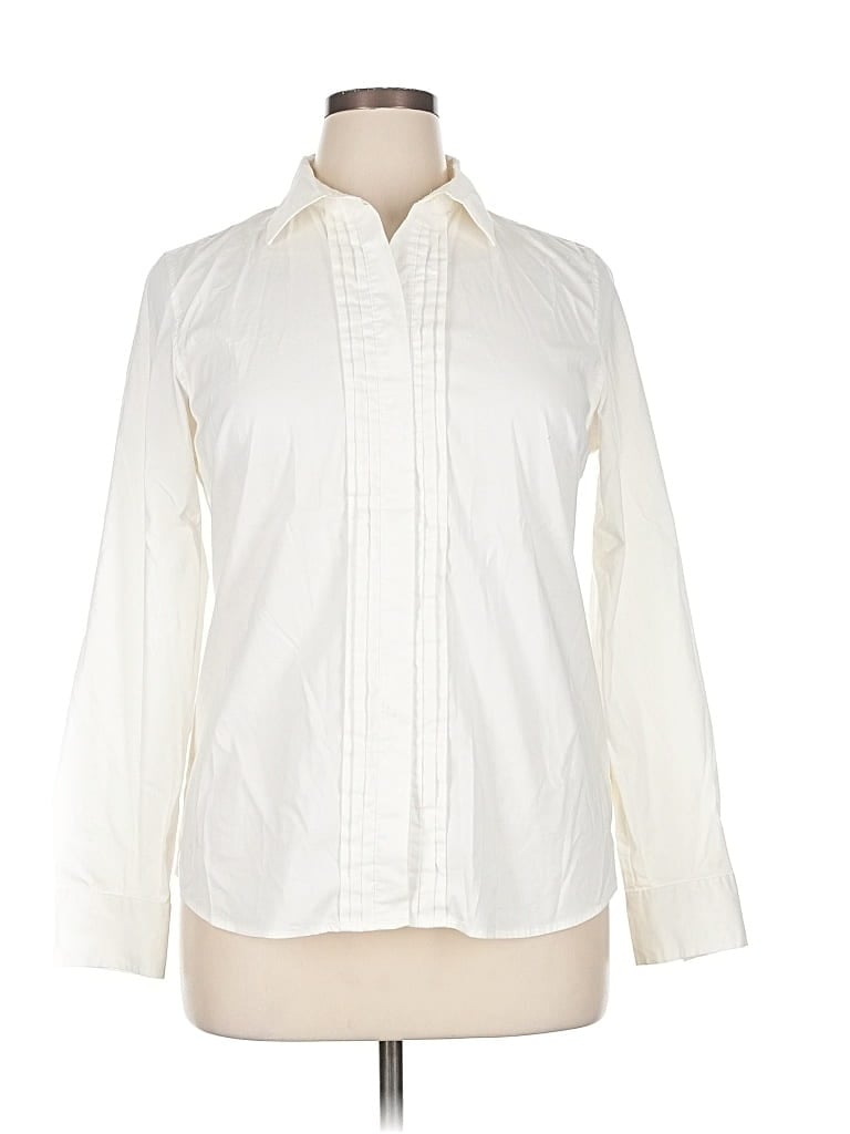 Pre-owned Lands' End Long Sleeve Blouse In White