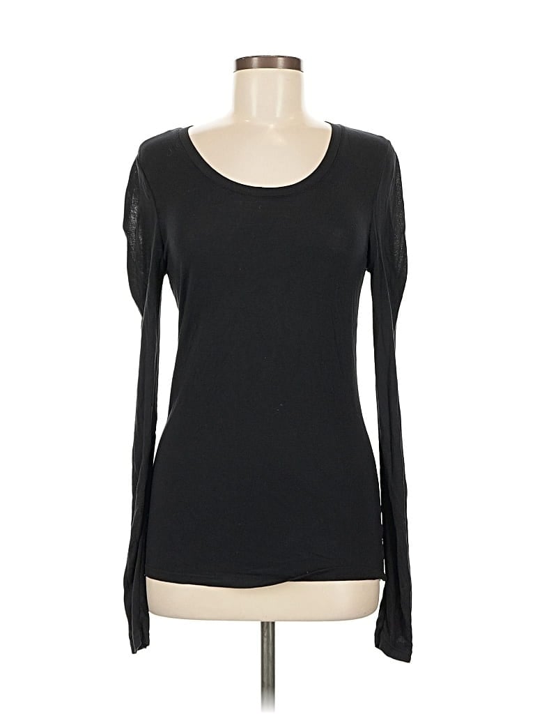 Pre-owned 14th & Union Long Sleeve Top Black Scoop Neck Tops