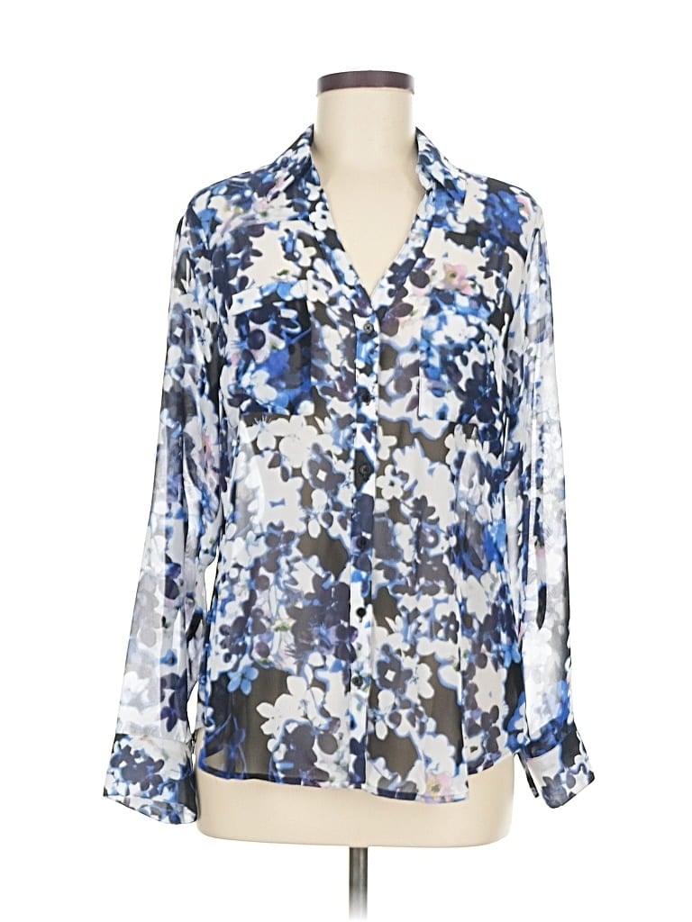 Pre-owned Express Long Sleeve Blouse In Blue