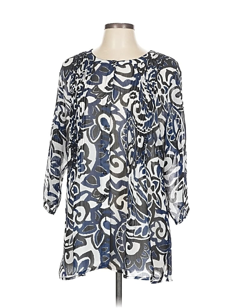 Pre-owned Coldwater Creek 3/4 Sleeve Blouse In Blue