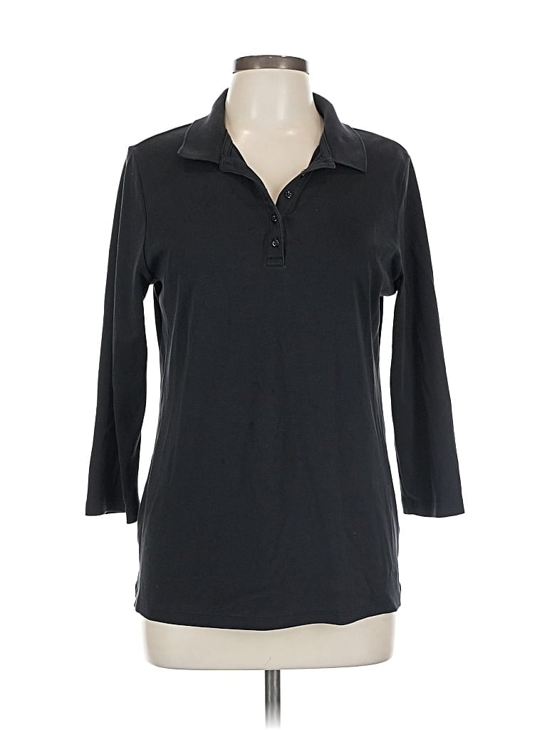 Pre-owned Lands' End Long Sleeve Polo Shirt In Black