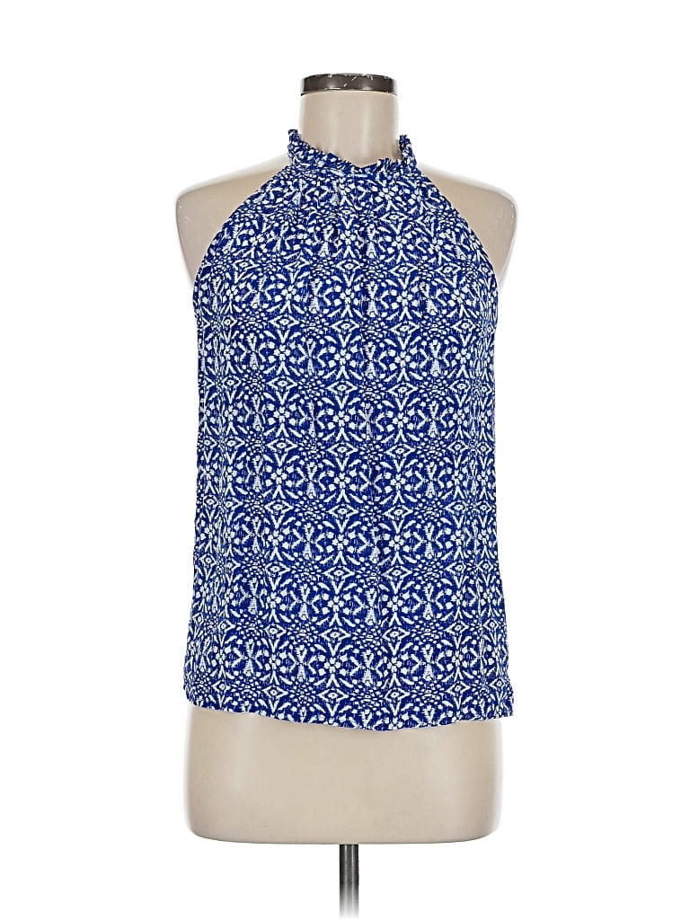 Pre-owned Cynthia Rowley Tjx Sleeveless Silk Top Blue Halter Neckline Tops