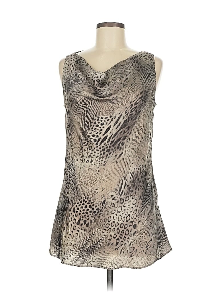 Pre-owned Lafayette 148 Sleeveless Silk Top Silver Cowl Neck Tops