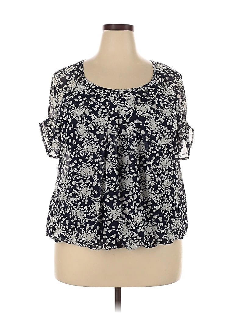 Pre-owned Roz & Ali Short Sleeve Blouse In Black