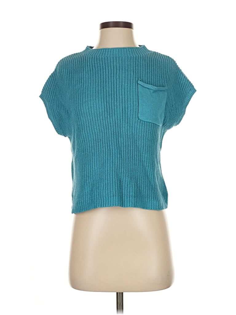 Pre-owned Lillusory Short Sleeve Top Blue Collared Neckline Tops