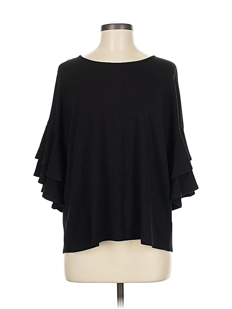 Pre-owned Halogen 3/4 Sleeve Top Black Cold Shoulder Neckline Tops