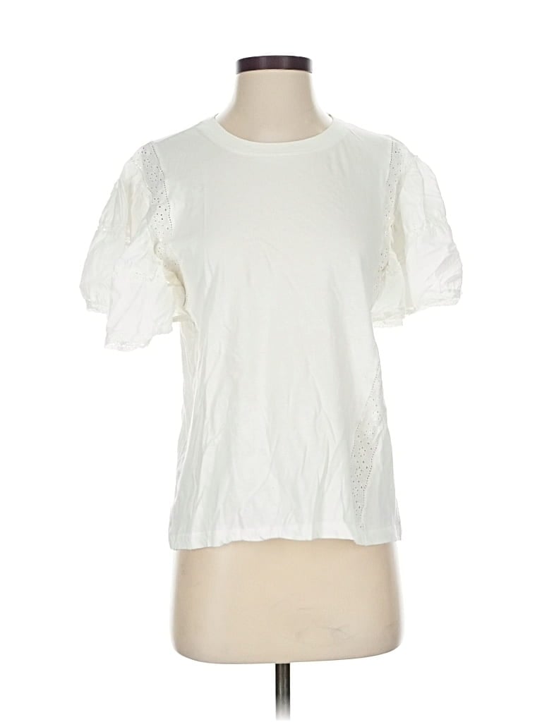 Pre-owned Sandro Short Sleeve Top White Mock Neckline Tops