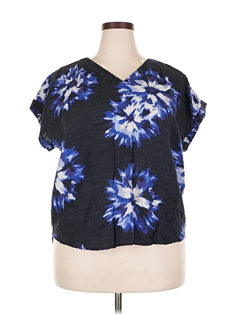 Pre-owned Simply Vera Vera Wang Short Sleeve Blouse In Blue