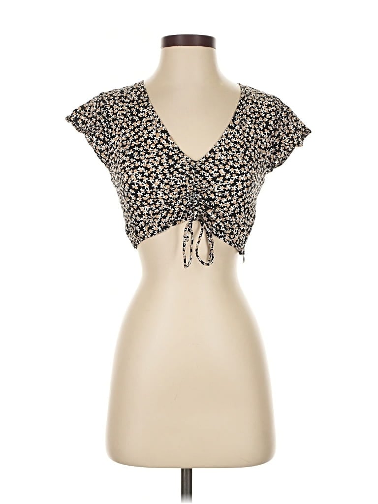 Pre-owned Motel Short Sleeve Top Tan Sweetheart Neckline Tops In Brown