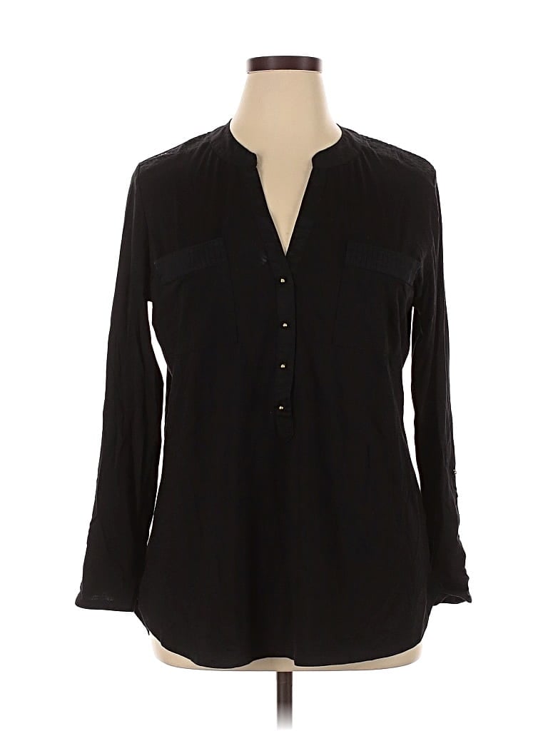 Pre-owned Jones New York Signature Long Sleeve Blouse In Black