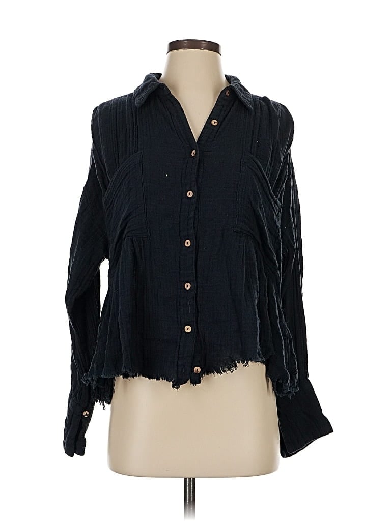 Pre-owned Free People Long Sleeve Blouse In Black