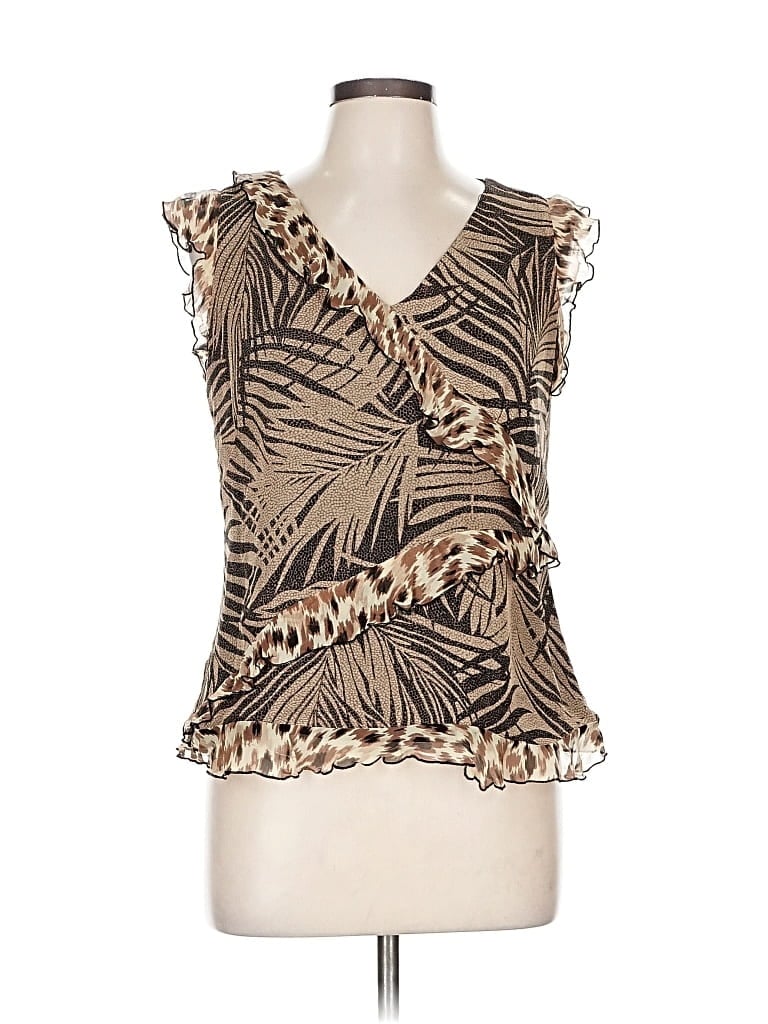 Pre-owned Spenser Jeremy Sleeveless Silk Top Brown Plunge Neckline Tops