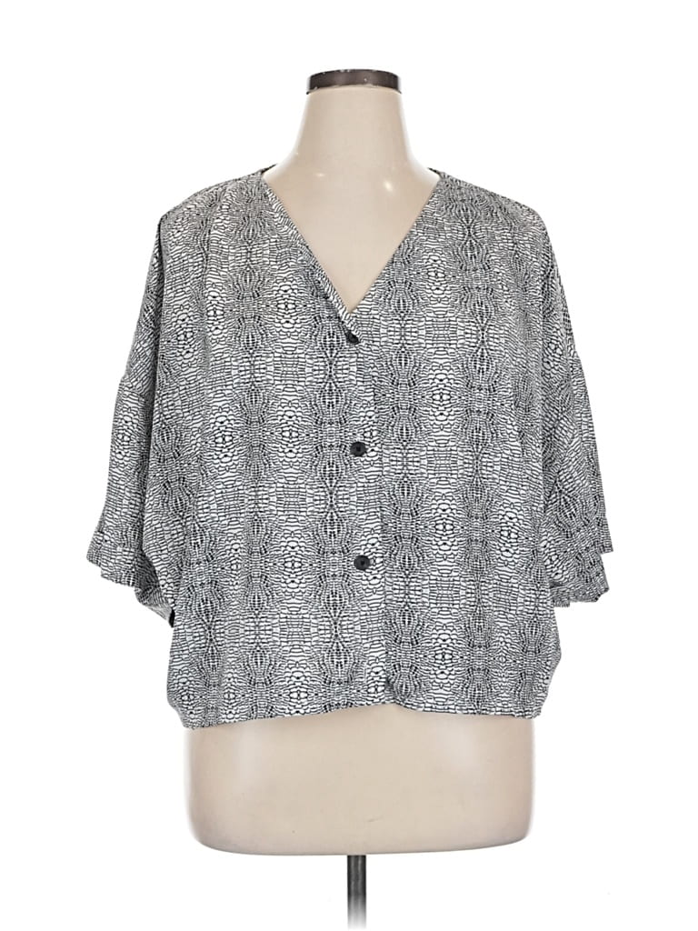 Pre-owned Worthington Short Sleeve Blouse In Gray