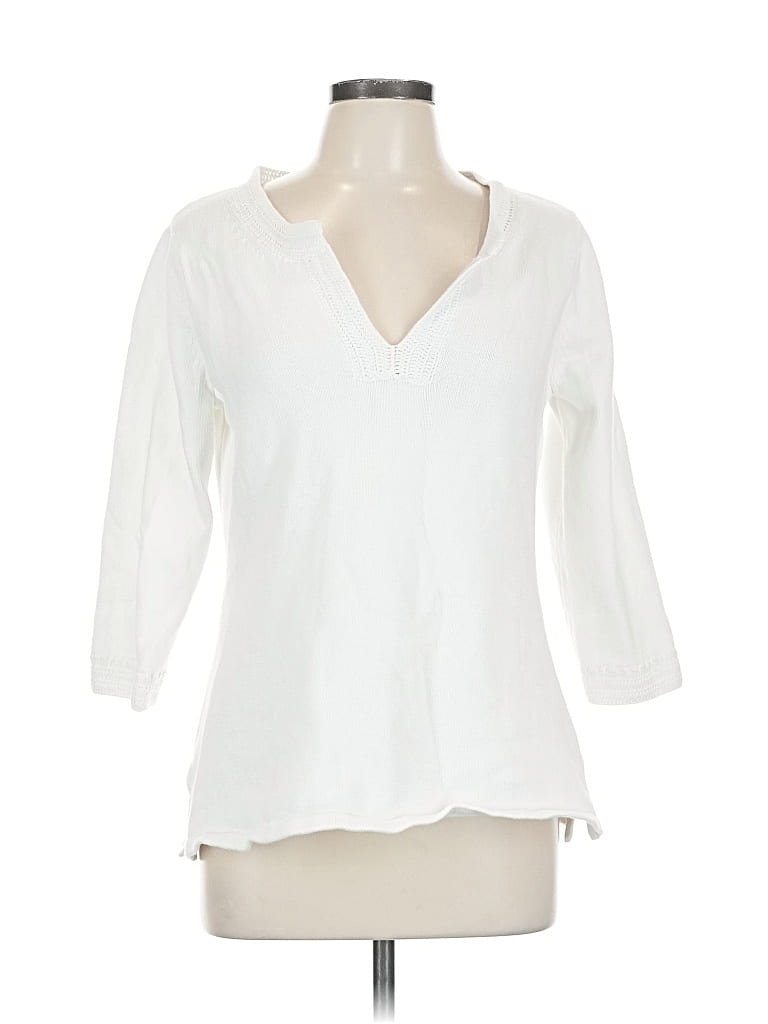 Pre-owned Geoffrey Beene Sport 3/4 Sleeve Top White Open Neckline Tops