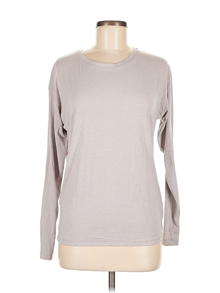 Pre-owned Apana Long Sleeve Top Gray Crew Neck Tops