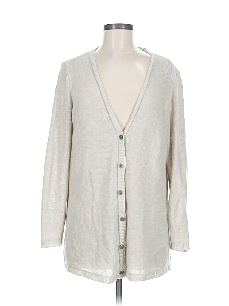 Pre-owned Eileen Fisher Cardigan Sweater In Silver
