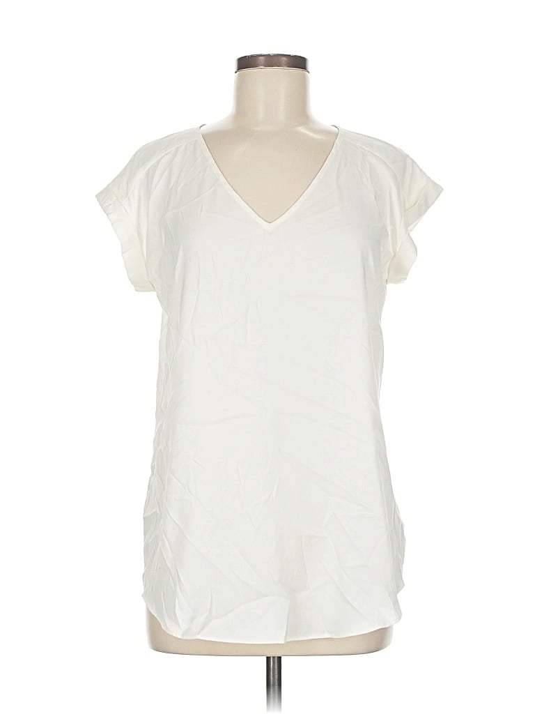 Pre-owned Express Outlet Short Sleeve Top Ivory V Neck Tops In White