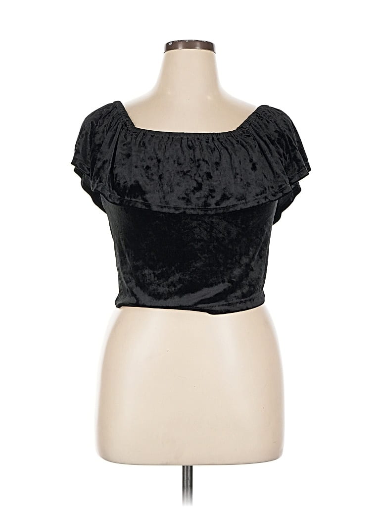 Pre-owned Hot Kiss Short Sleeve Top Black Strapless Neckline Tops