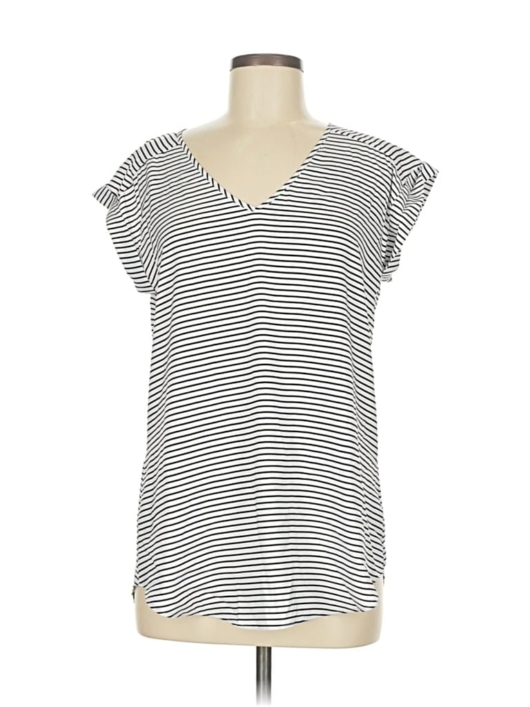 Pre-owned Express Outlet Short Sleeve Top Gray Stripes Pattern V Neck Tops