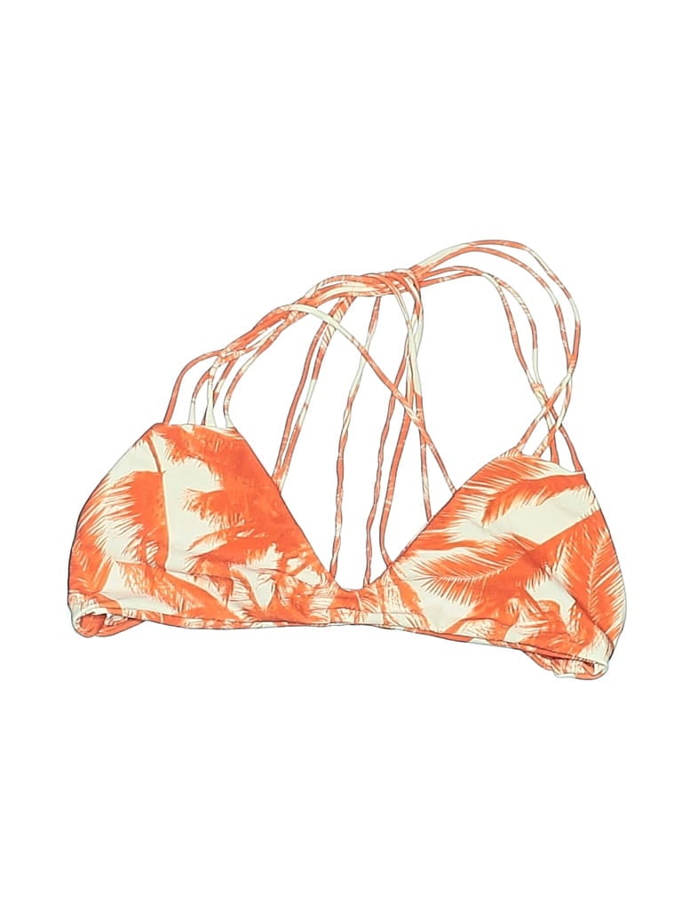 Pre-owned Mikoh Swimsuit Top Orange Tropical Pattern Swimwear