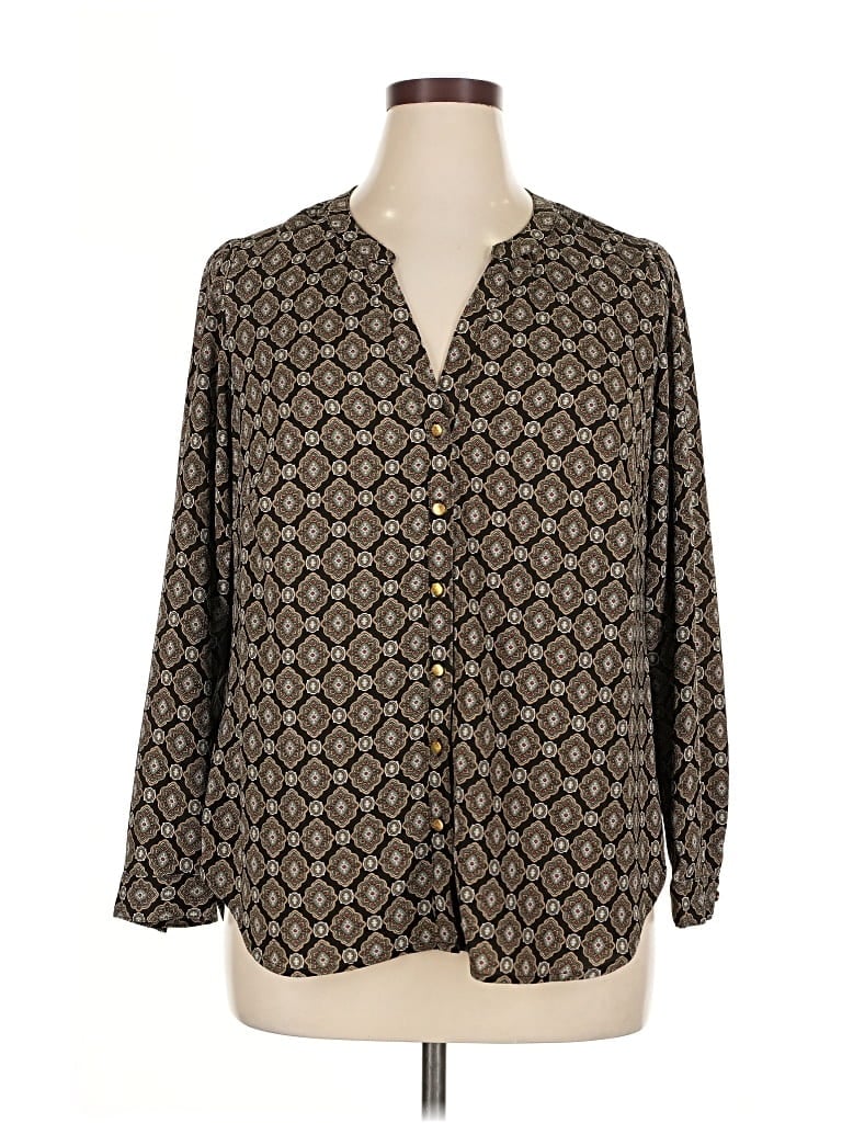 Pre-owned Dressbarn 3/4 Sleeve Button Down Shirt In Brown