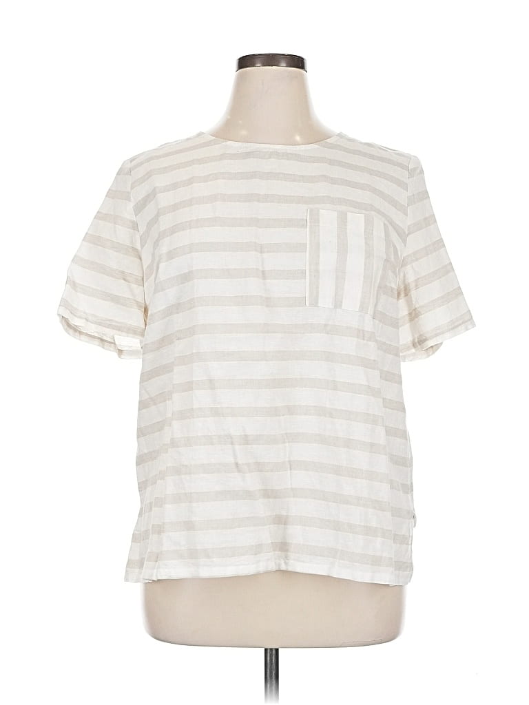 Click to view more detailed imagery on our partner's website Pre-owned Liz Claiborne Short Sleeve Top Ivory Stripes Pattern Crew Neck Tops In White
