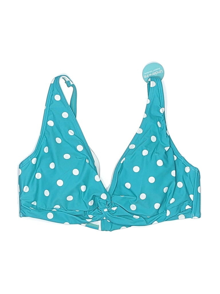 Beach House Swimsuit Top Teal Polka Dots Pattern Swimwear In Blue