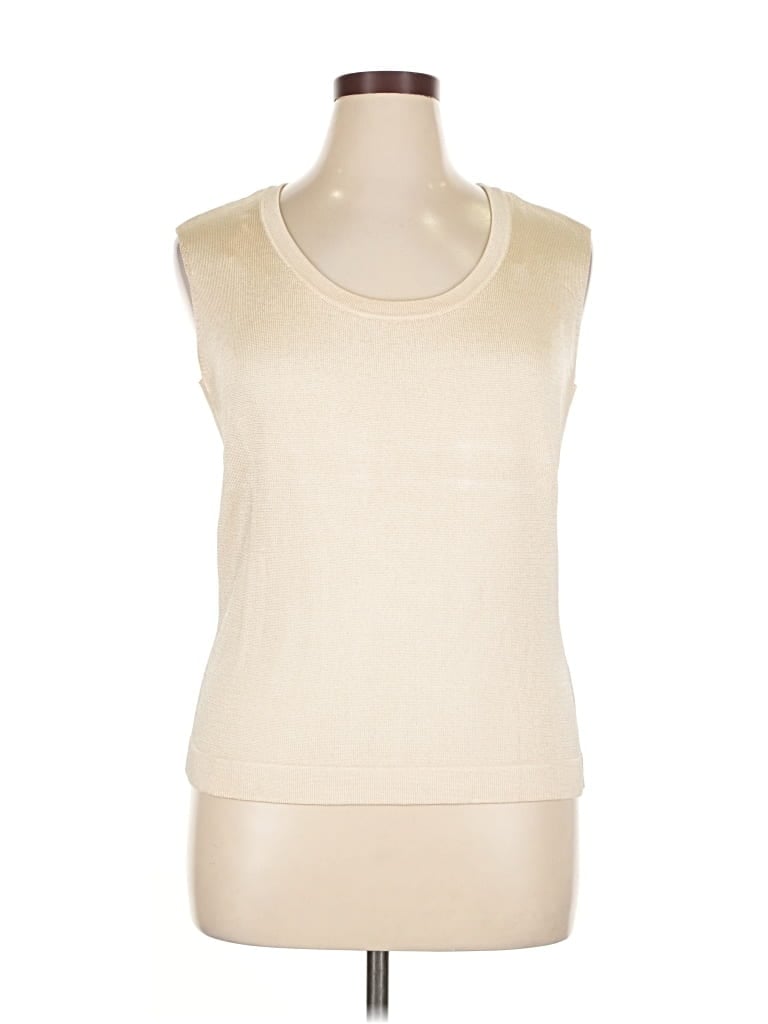 Pre-owned Jones New York Collection Sleeveless Top Ivory Scoop Neck Tops In White