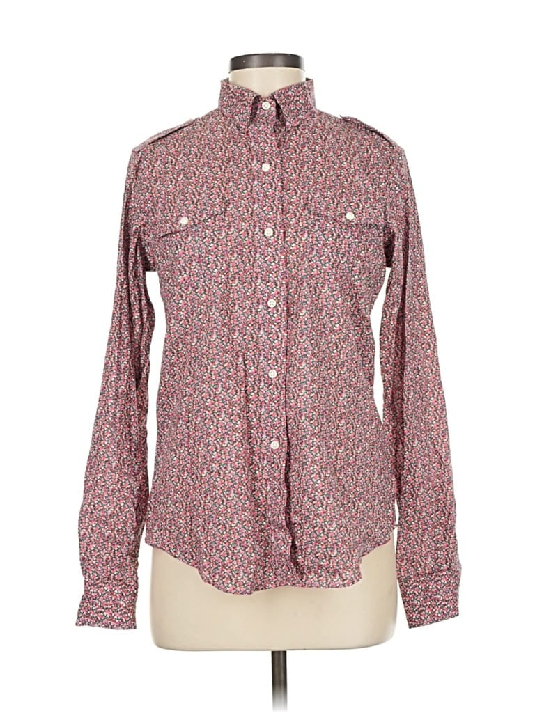 Pre-owned Ann Mashburn Long Sleeve Button Down Shirt In Red