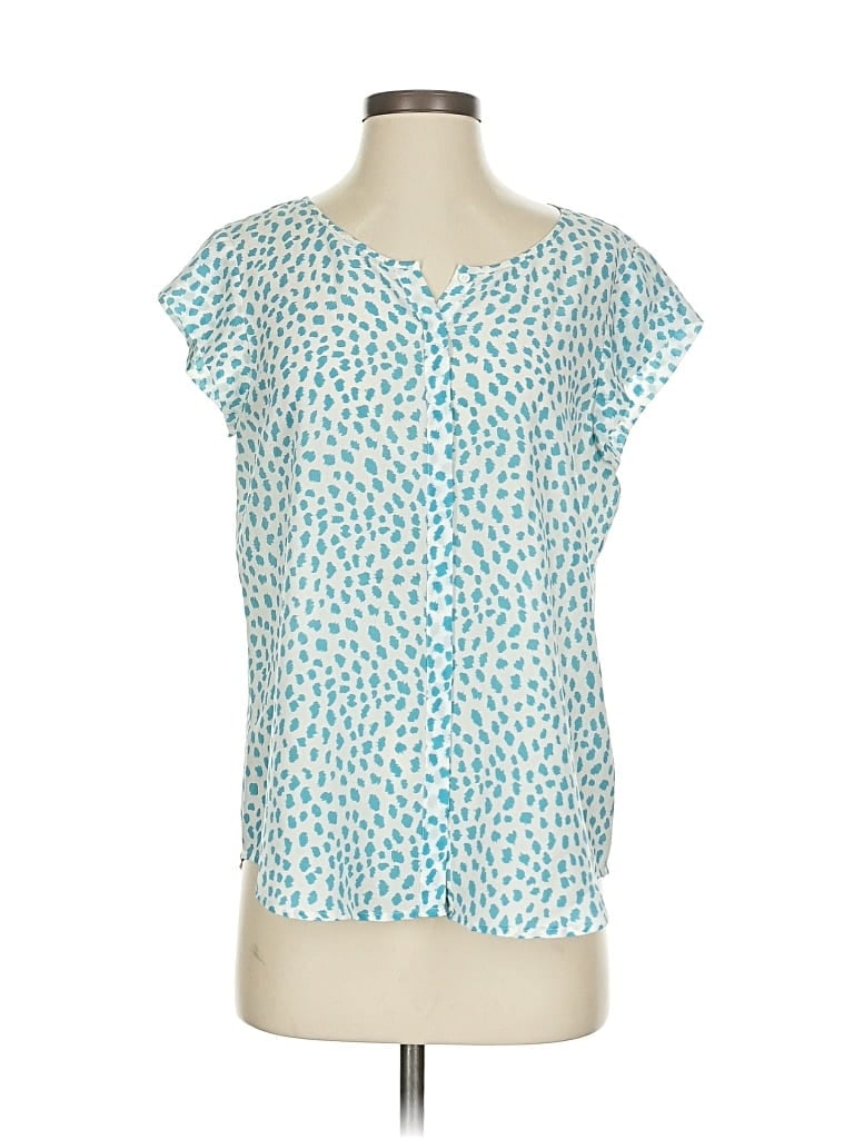 Pre-owned Joie Short Sleeve Silk Top Teal Sweetheart Neckline Tops In Blue
