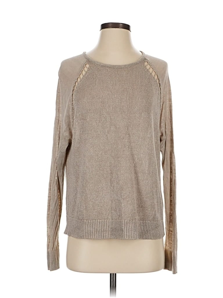 Pre-owned Theory Long Sleeve Top Tan Crew Neck Tops In Brown