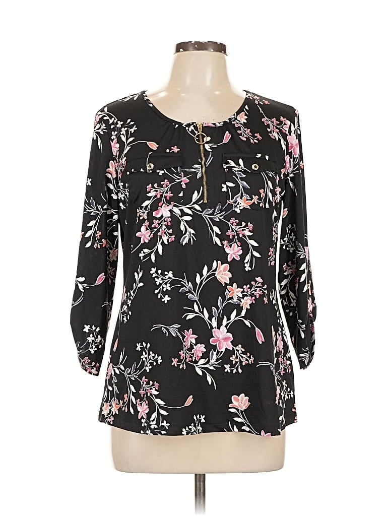 Pre-owned Perseption Concept 3/4 Sleeve Blouse In Black