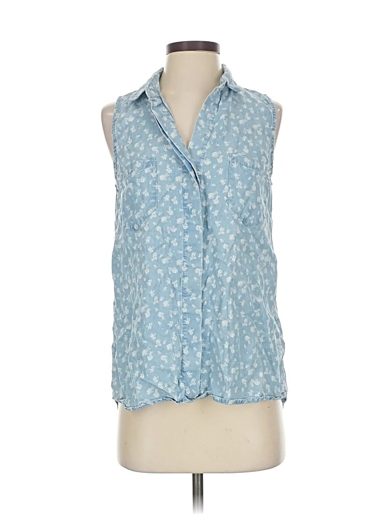 Pre-owned Red Saks Fifth Avenue Sleeveless Button Down Shirt In Blue